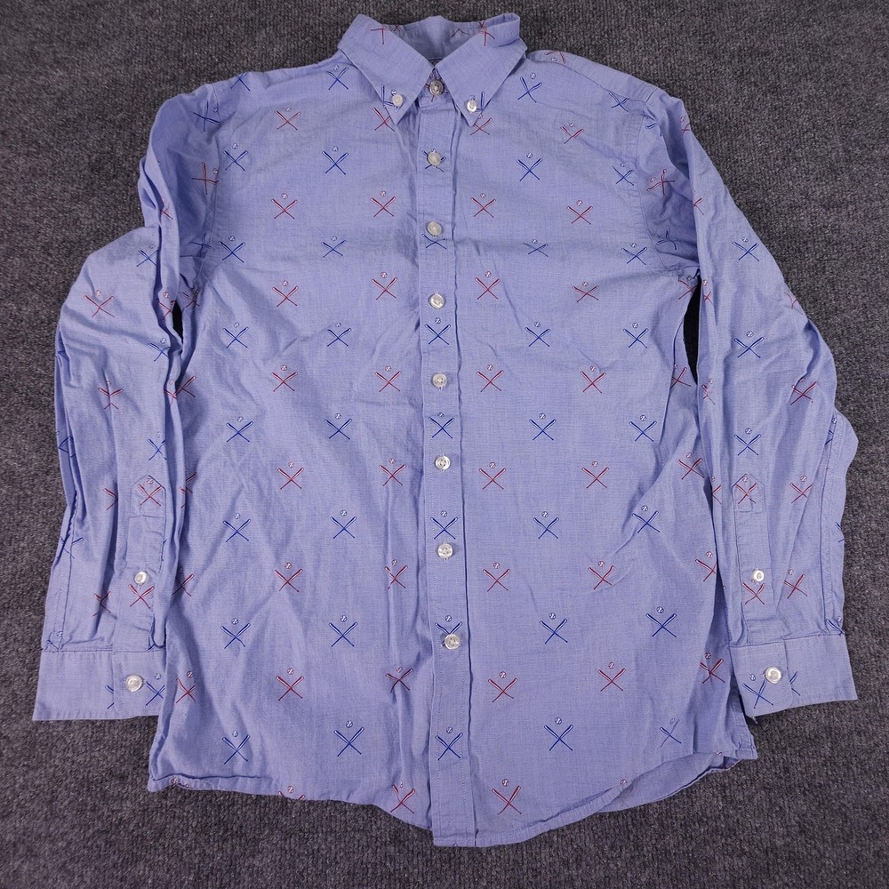 Vineyard Vines‎ Whale Shirt Boys Large Blue Baseball Bat Embroidered Button Down